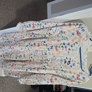 Floral Long Sleeve Swing Dress - Watercolor Pastels